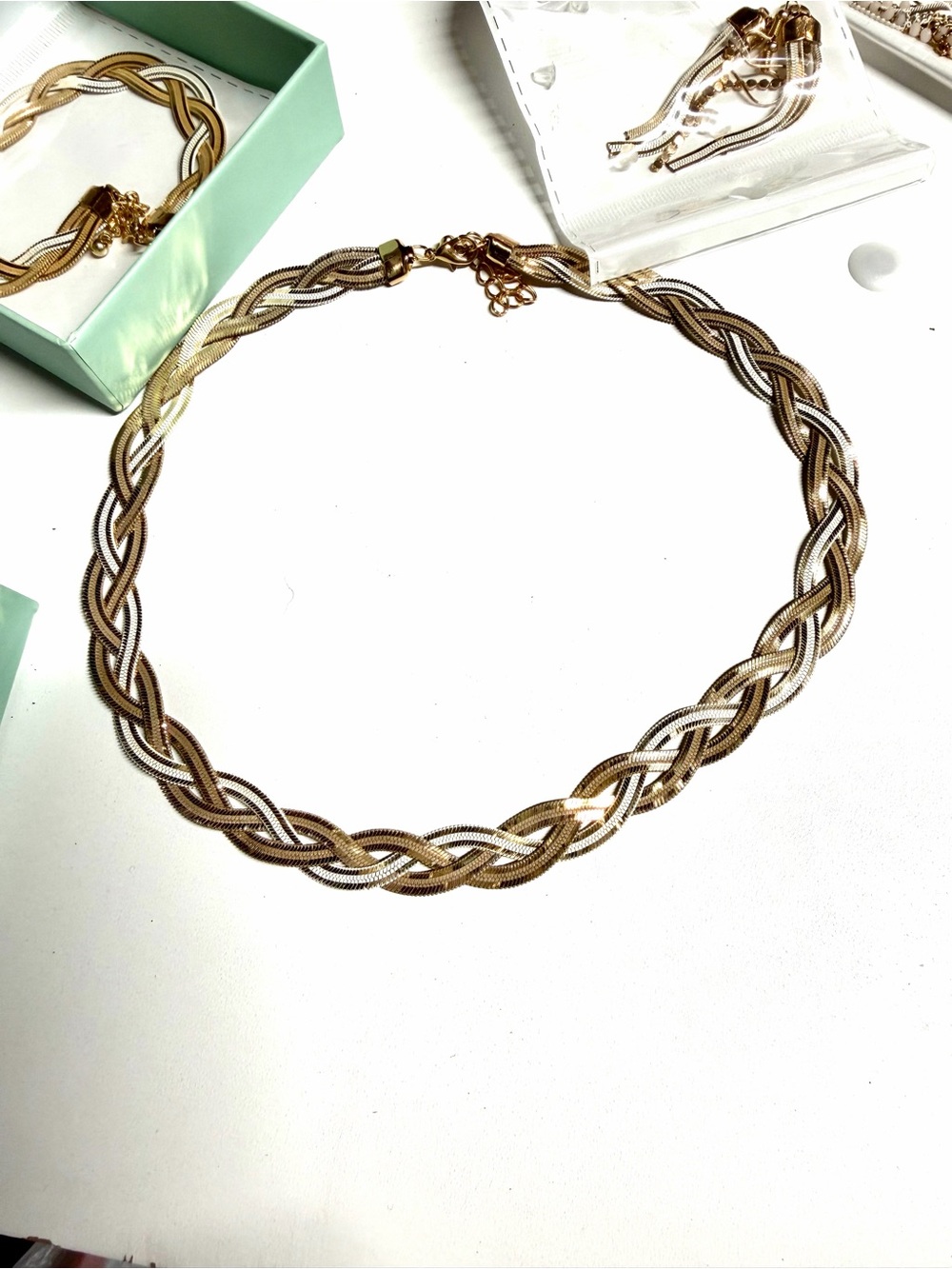 Braided Two-Tone Gold & Silver Choker Necklace - Women Jewelry